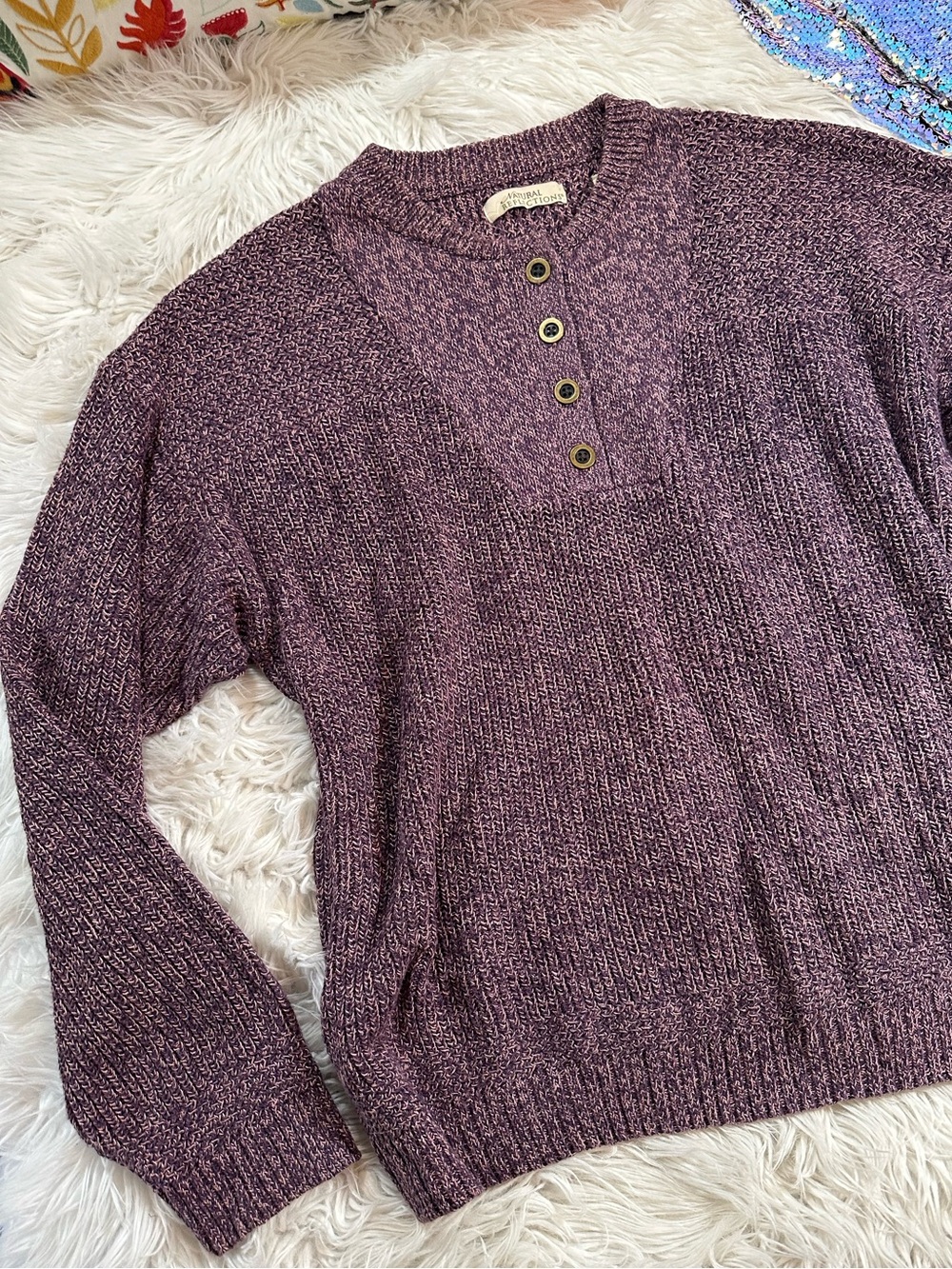 Natural Reflections • Mixed Knit Button Detail Sweater